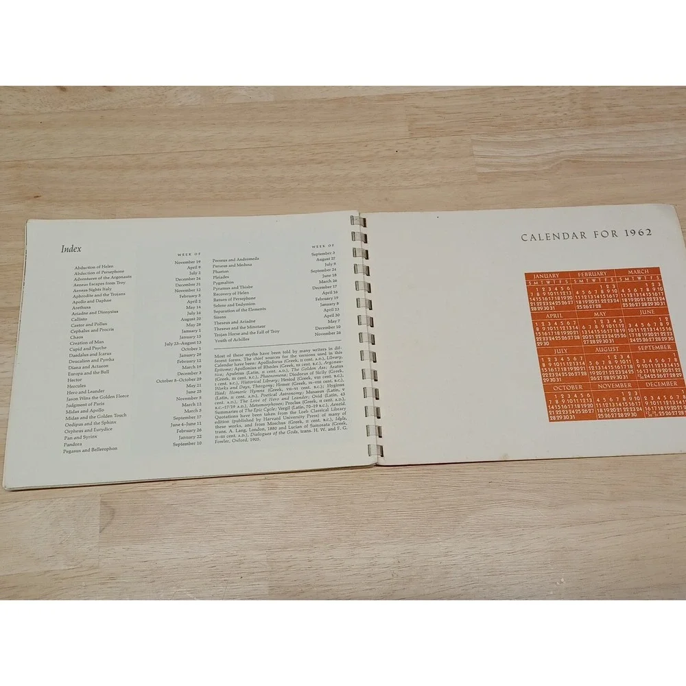 1961 book calendar Greek mythology history myths of Greece and Rome